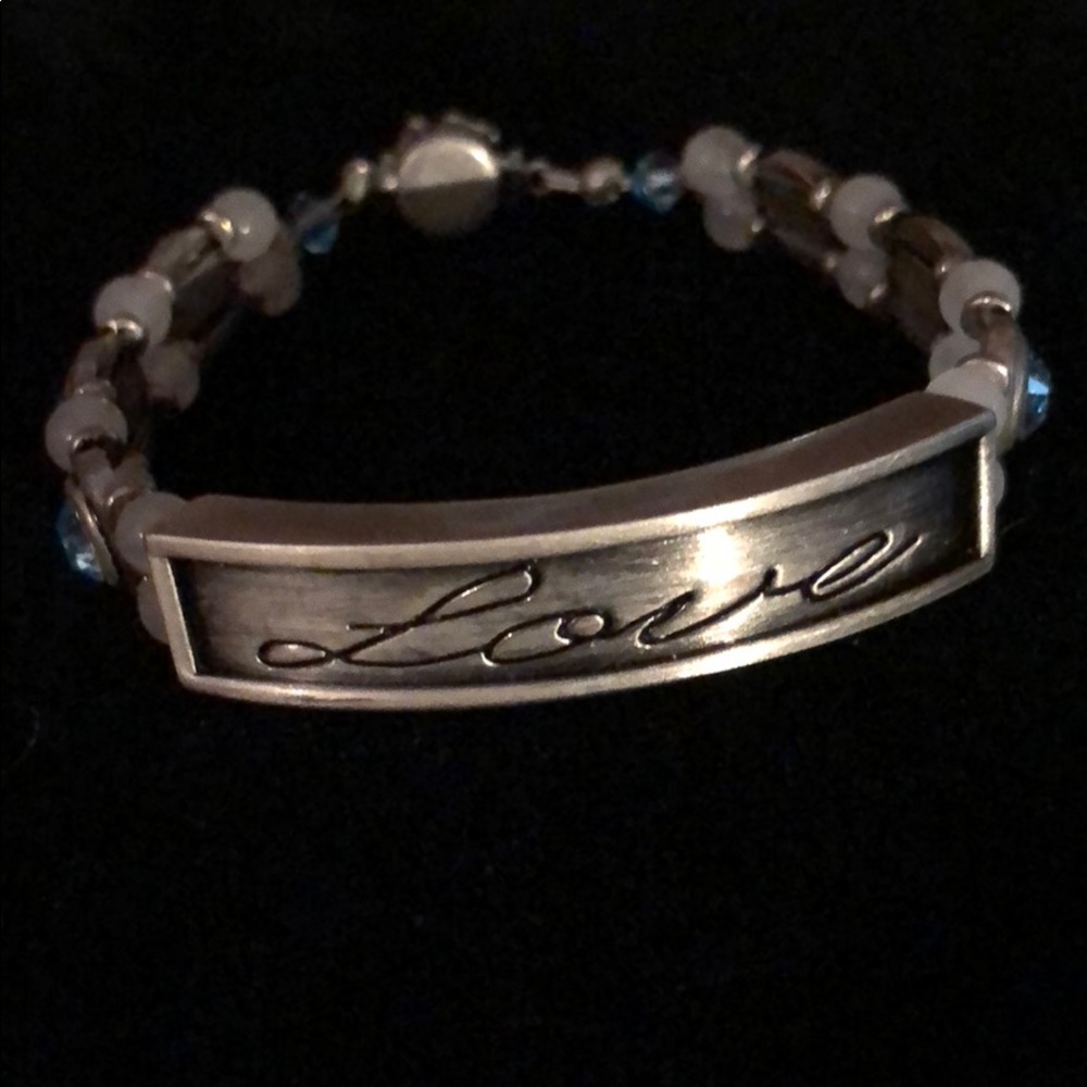 Pewter Love 💕 Bracelet-Snow Quartz/Blue Topaz
